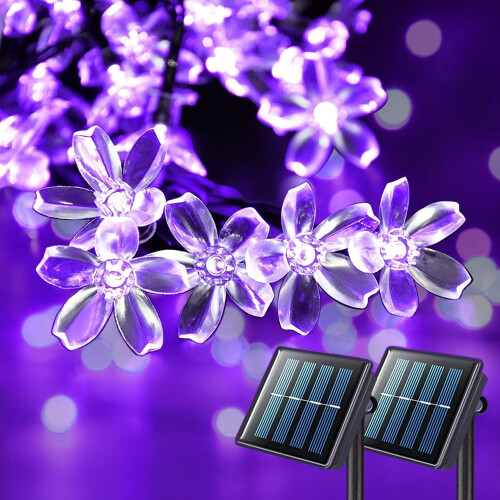 Cherry Blossom Solar String Lights 50 LED 23ft Purple