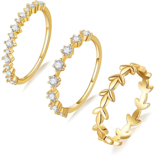 Gold Plated Stackable Rings for Women 1mm 3PCS