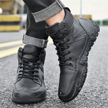 Men's Casual High-Top Leather Shoes Warm Short Boots