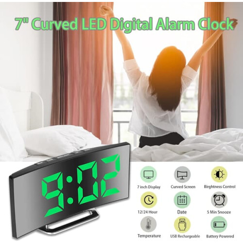 Digital Alarm Clock with 7-inch LED Mirror Screen Green 1