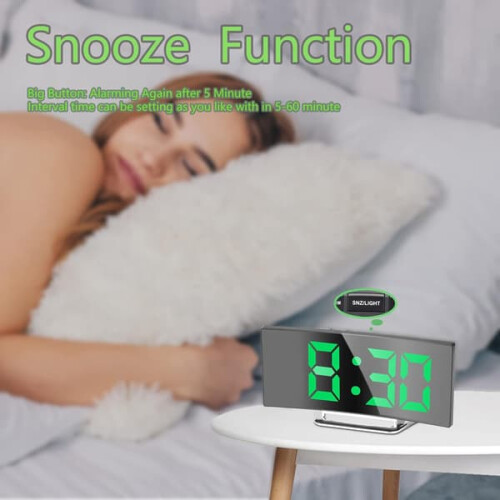 Digital Alarm Clock with 7-inch LED Mirror Screen Green 2