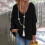 Damen-Winterstrickpullover mit V-Ausschnitt, einfarbig schwarz 2