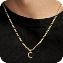 Initial pendant necklace for men 18K gold plated 20 inch