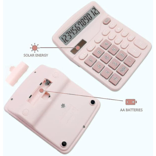 Pink Desktop Calculator 12-Digit LCD Display 1