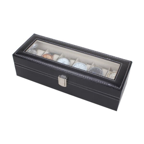 Watch Box for 6 Watches - Black with White Stitching 2