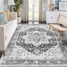 Garvee Persian medallion area rug gray 4 ft x 6 ft washable