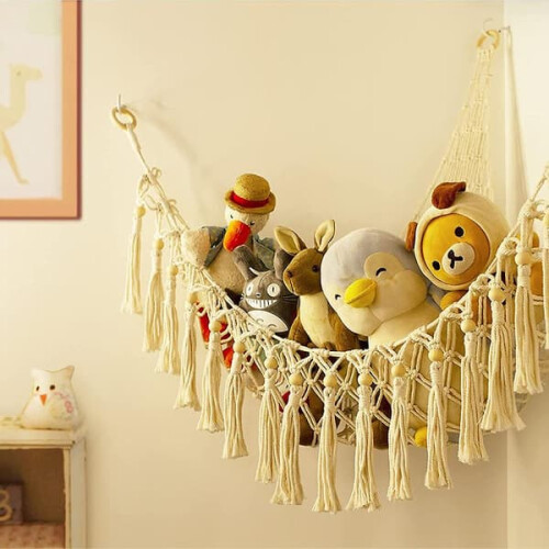 Boho stuffed animal storage net purple 100x100x120cm 1