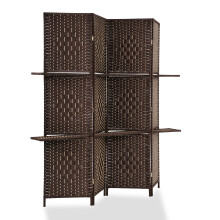 Freestanding Room Divider Brown 4-Panel with Removable