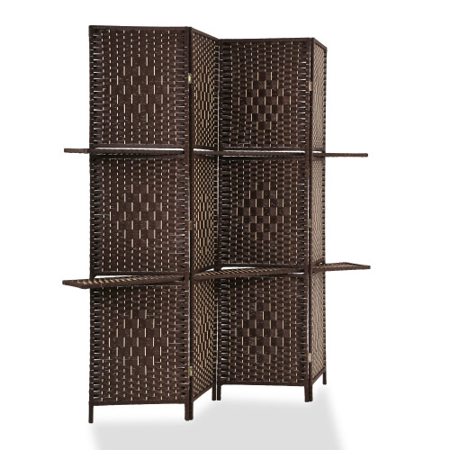Freestanding Room Divider Brown 4-Panel with Removable