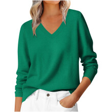 Women's V-Neck Long Sleeve Sweater Green L