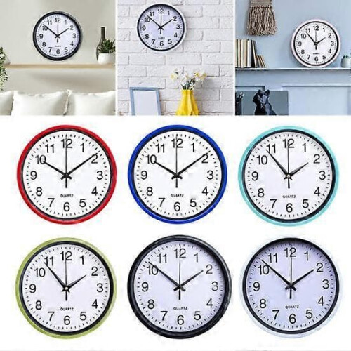 Silent Wall Clock Blue Round Large Numbers 1