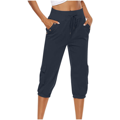 Women's Summer Plus Size Capris Elastic Wide-Leg Trousers 1