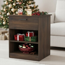 Resenkos Wood Nightstand with Charging Station Brown