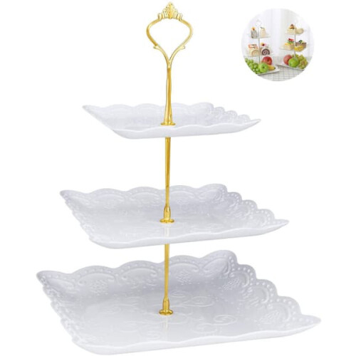 White tiered dessert platter with 3 tiers 1