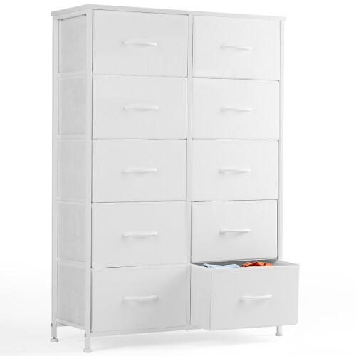 Fabric Dresser with 10 Drawers White