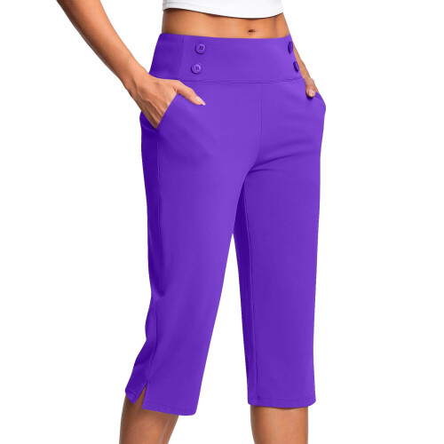 Women's Elastic Bermuda Shorts Purple 5XL