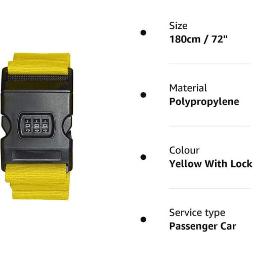 Luggage Strap Yellow 180cm x 5cm with Lock 1
