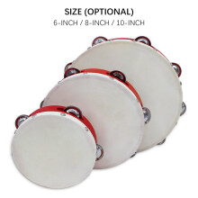 Hand Tambourine with Metal Jingles Sheepskin Head Wood