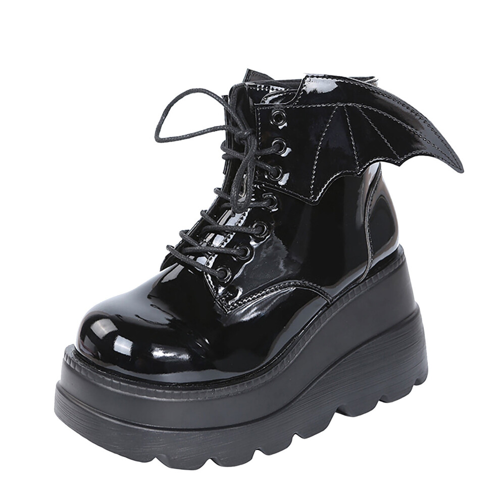 Women's Goth Platform Ankle Boots With Bat Wing Black 9101399595045