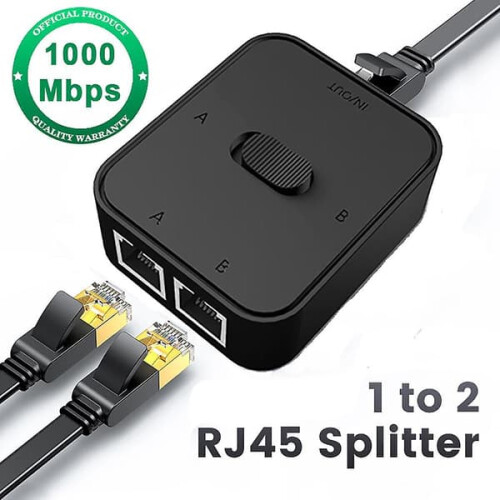 Ethernet Splitter Adapter RJ45 Cat6 2-in-1 1000Mbps 1