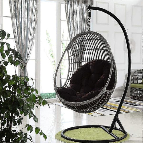 Hanging Egg Swing Chair with Thick Cushion Khaki Custom Size 2