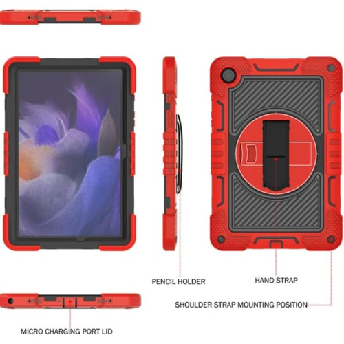 Samsung Galaxy Tab A9+ Case PC Silicone Red Black 360 1