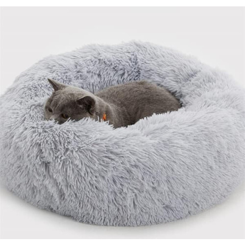 Gray plush donut dog bed 50 cm 1