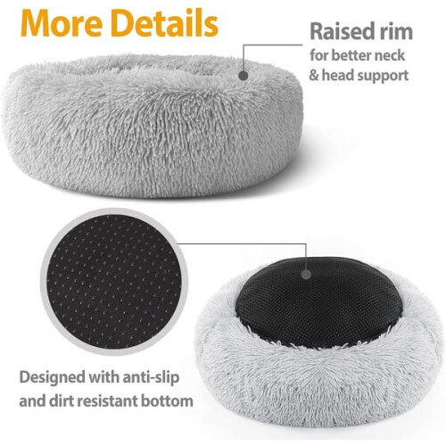 Gray plush donut dog bed 50 cm 2