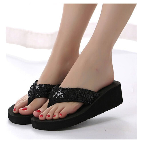 Damen-Flip-Flops aus Leder mit Pailletten, Größe 9 1