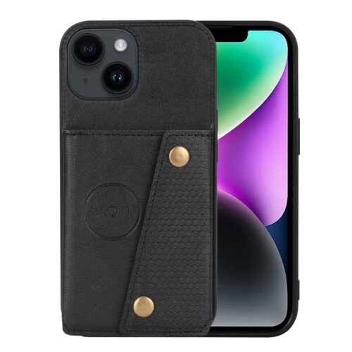 iPhone 15 retro leather wallet case grey 4-card slots 1