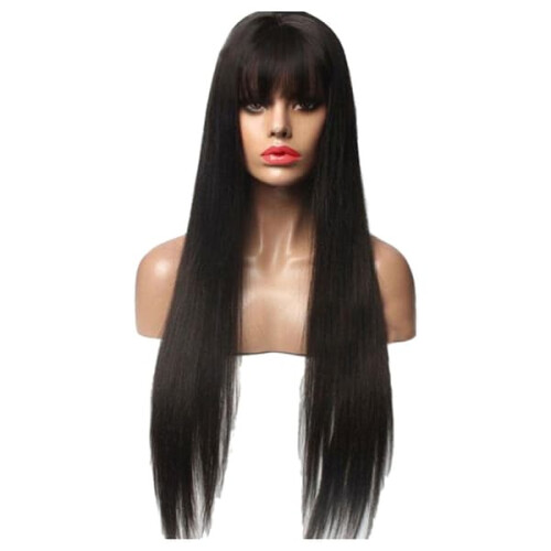 Black Long Straight Synthetic Wig with Bangs 1