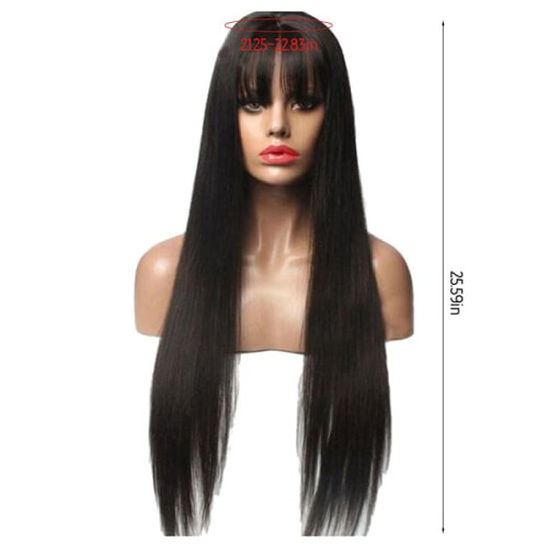 Black Long Straight Synthetic Wig with Bangs 2