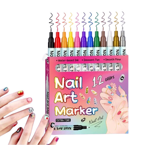 Wasserfestes Nagelkunst-Stiftset, 0,5 mm Spitze, 12 oder 24 Farben