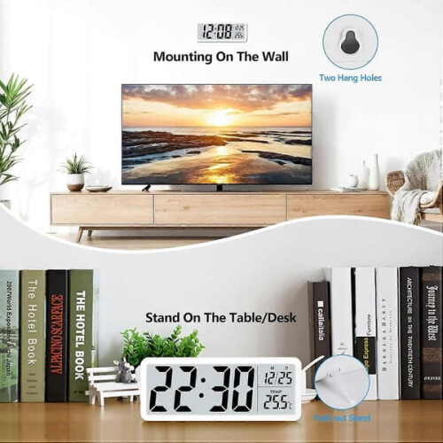 Digital Wall Clock Battery Powered White with Large Numbers 2