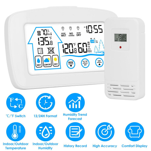 Stație meteo wireless cu ceas pentru interior și exterior