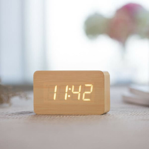 LED Digital Alarm Clock Wood Finish 6.5-inch Display 1