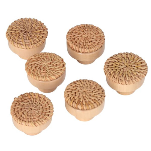 Wooden Rattan Drawer Knobs Round Handmade 6 pcs 1