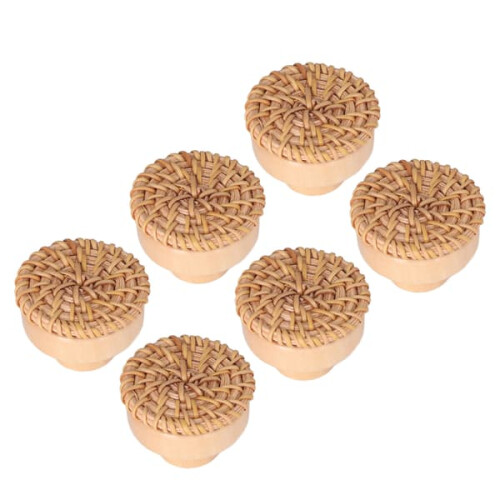 Wooden Rattan Drawer Knobs Round Handmade 6 pcs 2