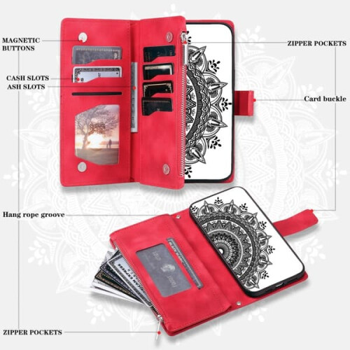 Samsung Galaxy A56 wallet case red mandala flower pattern 1