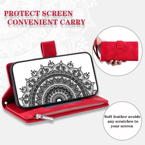 Samsung Galaxy A56 wallet case red mandala flower pattern 2