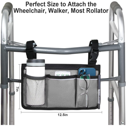 Wheelchair Side Bag Waterproof Armrest Pouch with Cup Holder 1