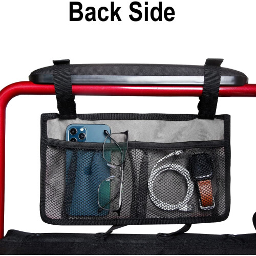 Wheelchair Side Bag Waterproof Armrest Pouch with Cup Holder 2
