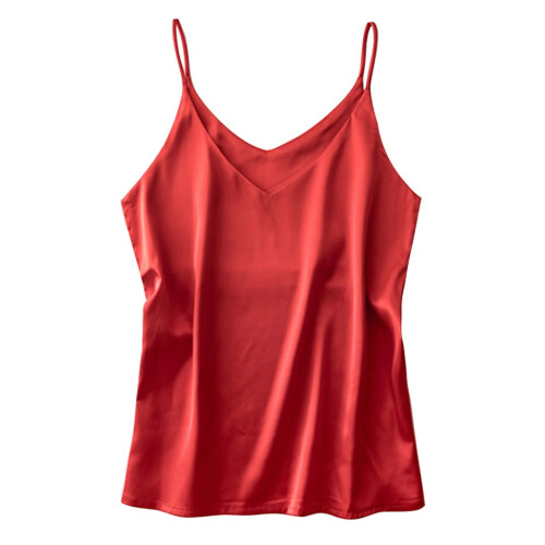 Camisola feminina de cetim sem mangas com decote em V 2