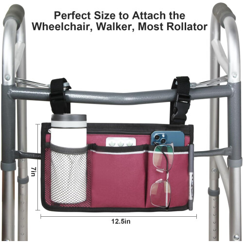 Wheelchair Side Bag Waterproof Armrest Pouch with Cup Holder 1