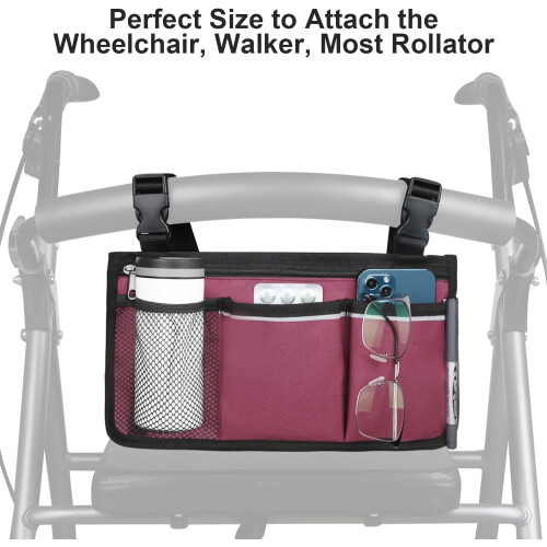 Wheelchair Side Bag Waterproof Armrest Pouch with Cup Holder 2