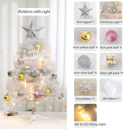 Christmas Tabletop Tree with LED Lights 1.5ft and 2ft 24 pcs 1