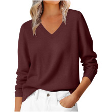 Women's V-Neck Long Sleeve Sweater Wine L