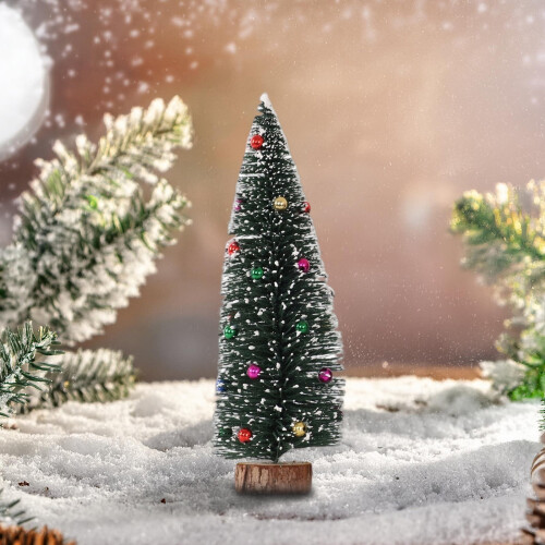 CISIL Flocked Beaded Mini Christmas Tree Desktop Decoration 2