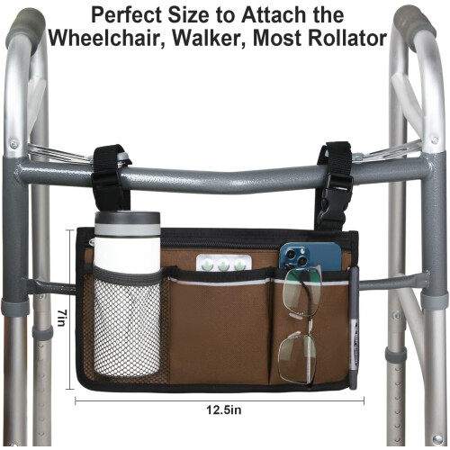 Wheelchair Side Bag Waterproof Storage Pouch with Cup Holder 1