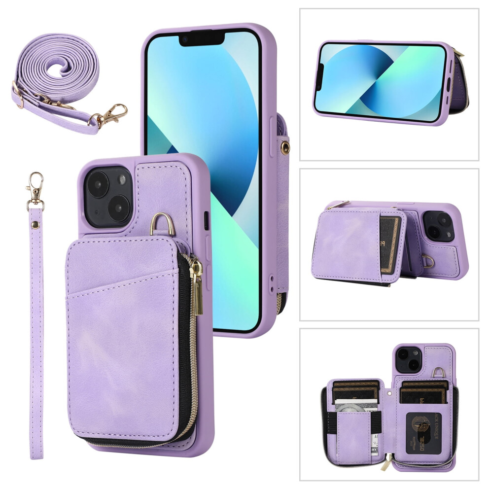 Pu Leather Crossbody Wallet Case For Iphone 15 6.1 Purple 9170372529636